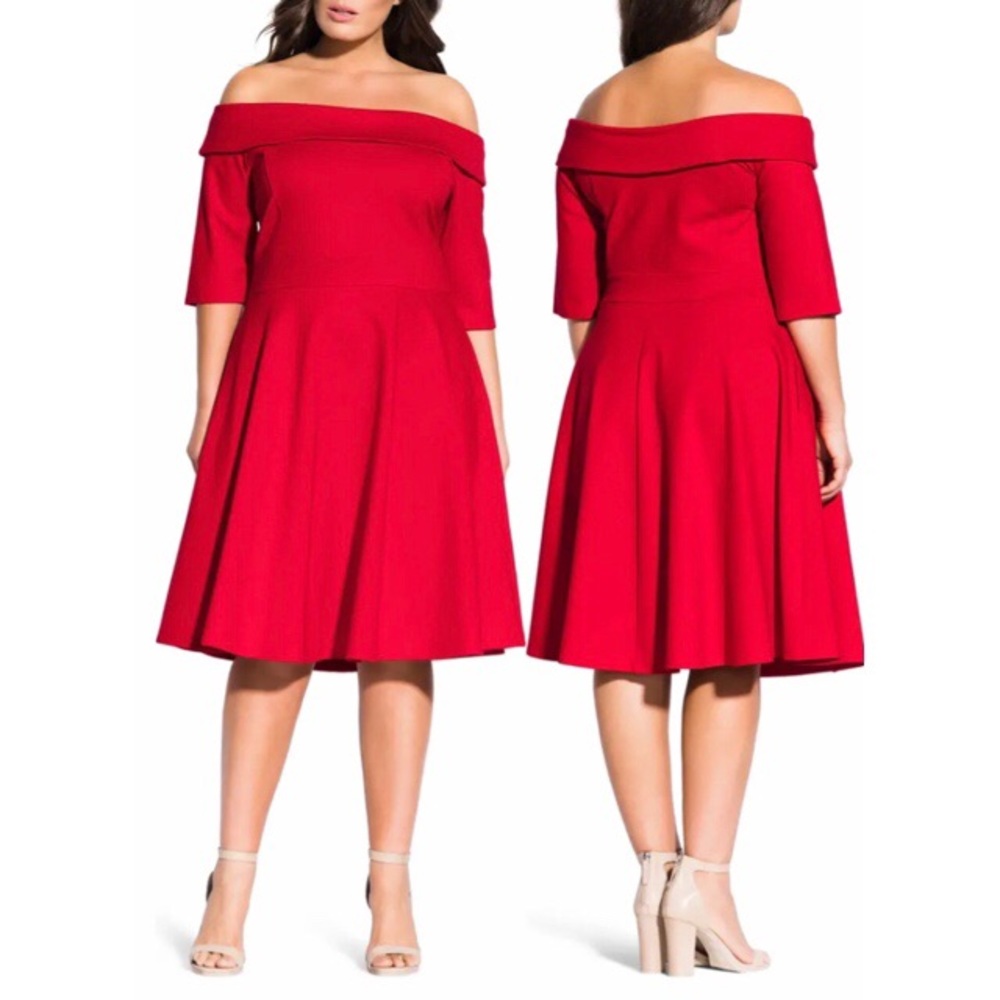 City Chic Red Off-Shoulder Dress